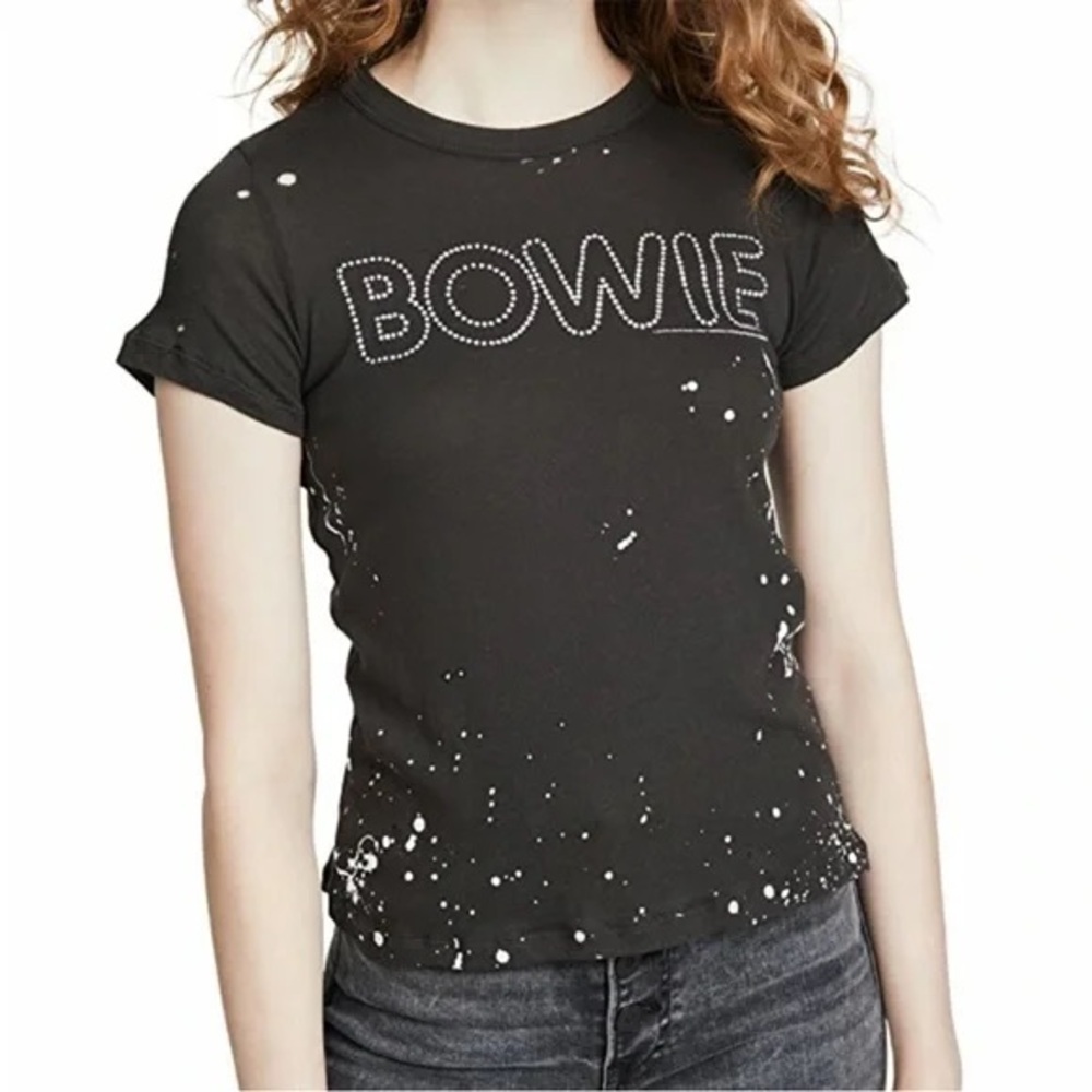 Chaser David Bowie Distressed Graphic T-Shirt- Studded "Bowie" Logo-Medium